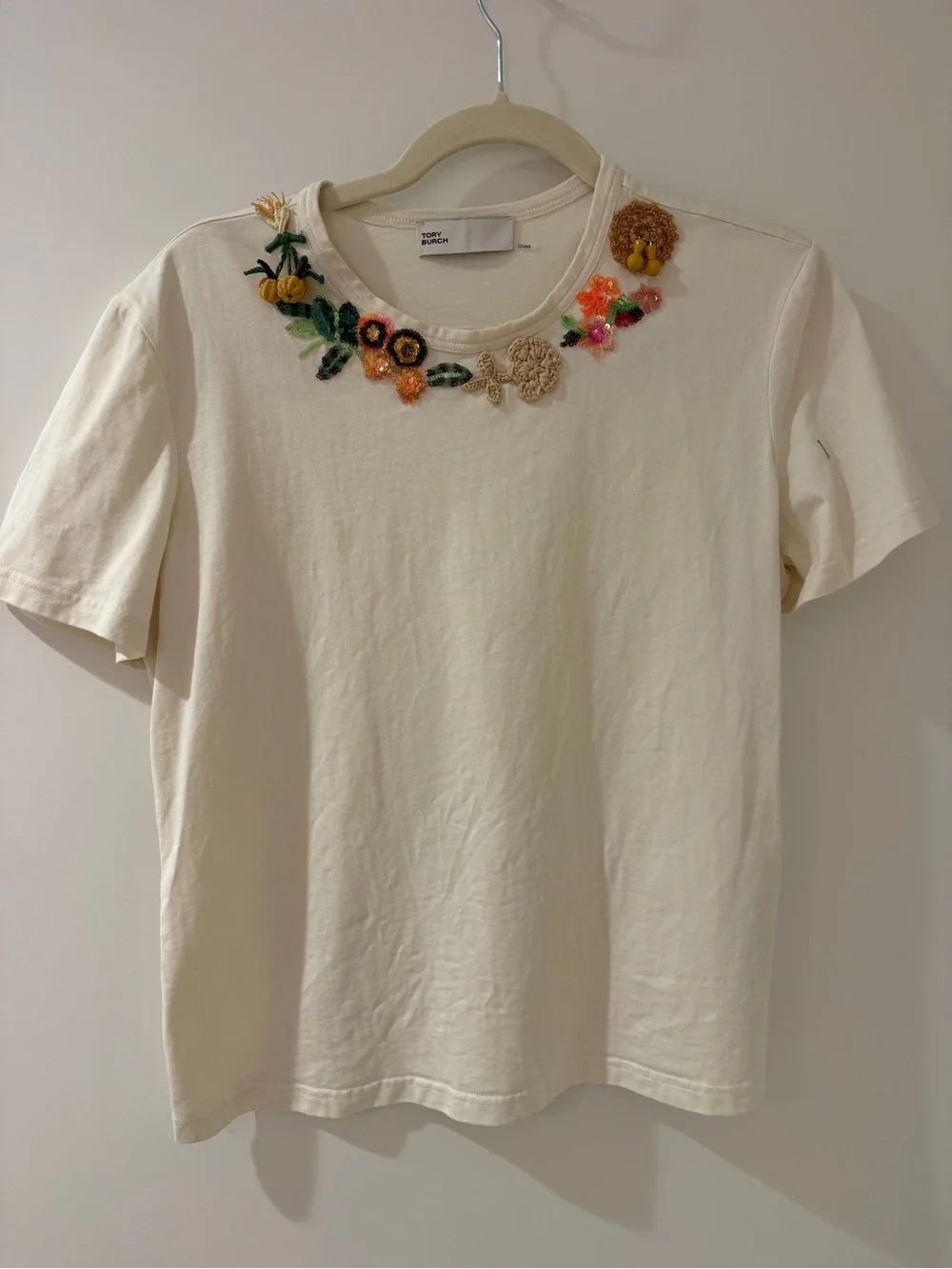 Tory Burch Cream Embellished Top - Sz Medium